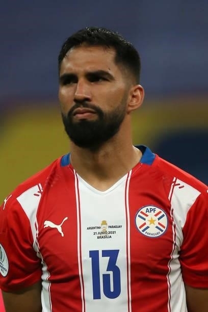 Alberto Espinola of Paraguay looks on before a group A match between Argentina and Paraguay as part of Conmebol Copa America Brazil 2021 at Mane...