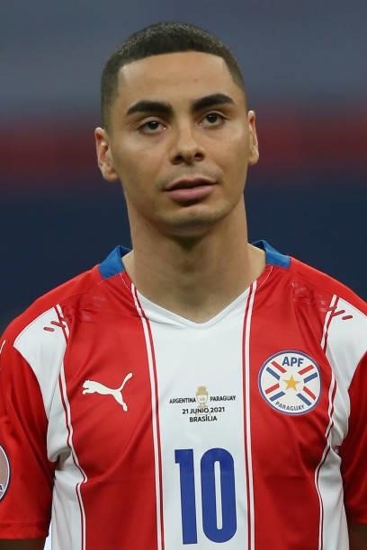Miguel Almiron of Paraguay looks on before a group A match between Argentina and Paraguay as part of Conmebol Copa America Brazil 2021 at Mane...