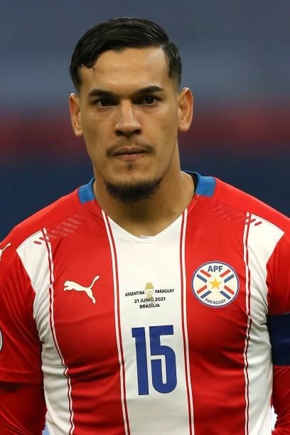 Gustavo Gomez of Paraguay looks on before a group A match between Argentina and Paraguay as part of Conmebol Copa America Brazil 2021 at Mane...