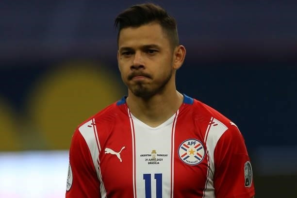 Angel Romero of Paraguay looks on before a group A match between Argentina and Paraguay as part of Conmebol Copa America Brazil 2021 at Mane...