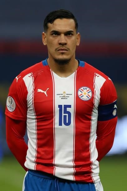 Gustavo Gomez of Paraguay looks on before a group A match between Argentina and Paraguay as part of Conmebol Copa America Brazil 2021 at Mane...
