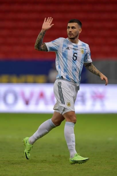 Leandro Paredes of Argentina gestures during a group A match between Argentina and Paraguay as part of Conmebol Copa America Brazil 2021 at Mane...