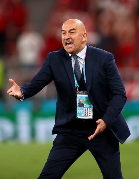 Stanislav Cherchesov, Head Coach of Russia reacts during the UEFA Euro 2020 Championship Group B match between Russia and Denmark at Parken Stadium...