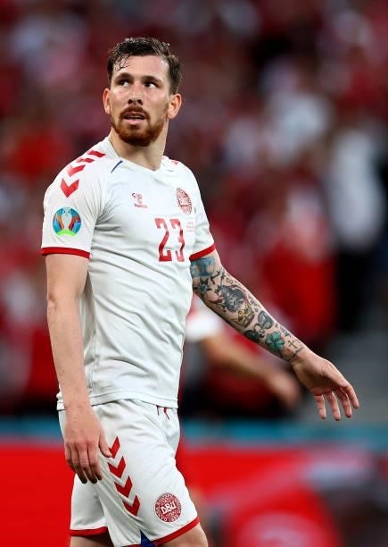 Pierre-Emile Højbjerg of Denmark looks on during the UEFA Euro 2020 Championship Group B match between Russia and Denmark at Parken Stadium on June...