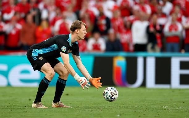 Matvey Safonov, goalkeeper of Russia controls the ball during the UEFA Euro 2020 Championship Group B match between Russia and Denmark at Parken...