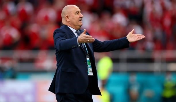 Stanislav Cherchesov, Head Coach of Russia reacts during the UEFA Euro 2020 Championship Group B match between Russia and Denmark at Parken Stadium...
