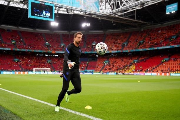 Tim Krul of Netherlands warms up during the UEFA Euro 2020 Championship Group C match between North Macedonia and The Netherlands at Johan Cruijff...