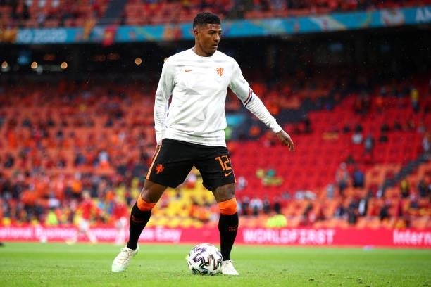 Patrick van Aanholt of Netherlands warming up during the UEFA Euro 2020 Championship Group C match between North Macedonia and The Netherlands at...