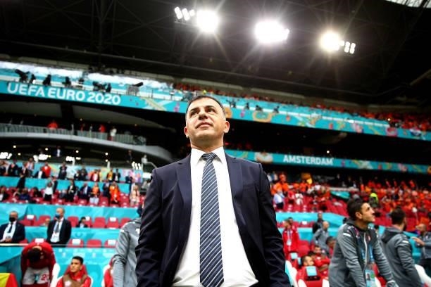 Head Coach Igor Angelovski of North Macedonia during the UEFA Euro 2020 Championship Group C match between North Macedonia and The Netherlands at...