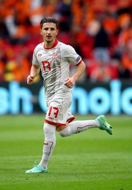 Enis Bardi of North Macedonia during the UEFA Euro 2020 Championship Group C match between North Macedonia and The Netherlands at Johan Cruijff Arena...
