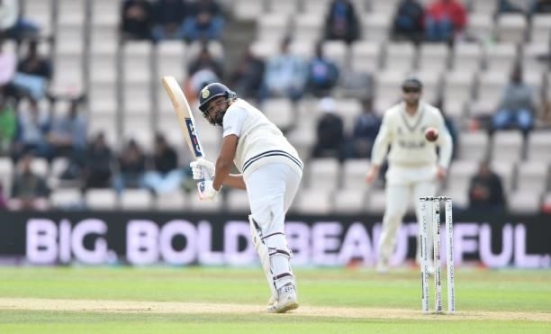 Rohit Sharma of India bats during Day 5 of the ICC World Test Championship Final between India and New Zealand at The Hampshire Bowl on June 22, 2021...
