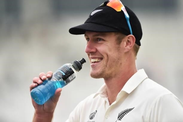 Kyle Jamieson of New Zealand drinks a Powerade drink during Day 5 of the ICC World Test Championship Final between India and New Zealand at The...