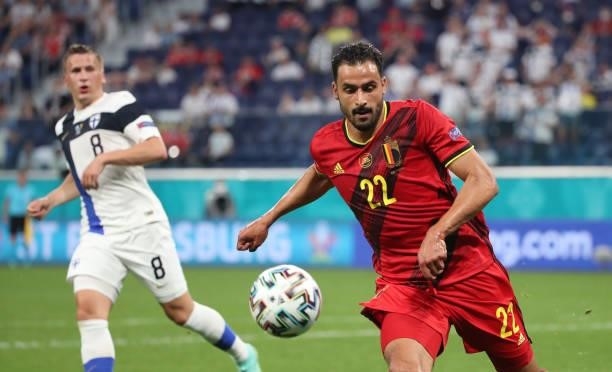 Nacer Chadli of Belgium in action with the ball during the UEFA Euro 2020 Championship Group B match between Finland and Belgium at Saint Petersburg...