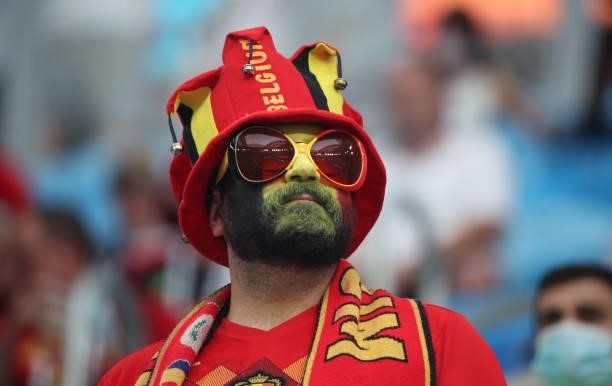 Belgian supporter during the UEFA Euro 2020 Championship Group B match between Finland and Belgium at Saint Petersburg Stadium on June 21, 2021 in...