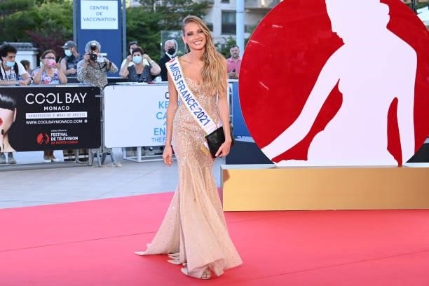 Miss France 2021 Amandine Petit arrives at the closing ceremony of the 60th Monte Carlo TV Festival on June 22, 2021 in Monte-Carlo, Monaco.
