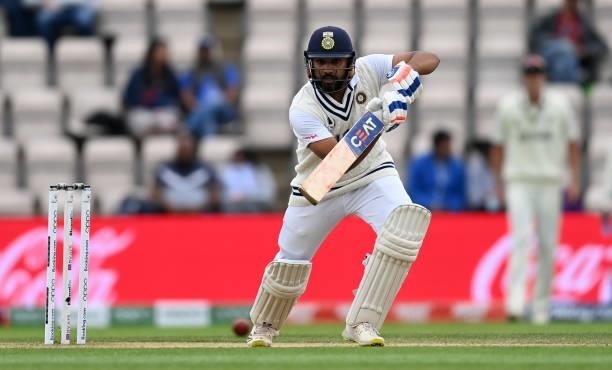 Rohit Sharma of India bats during Day 5 of the ICC World Test Championship Final between India and New Zealand at The Ageas Bowl on June 22, 2021 in...