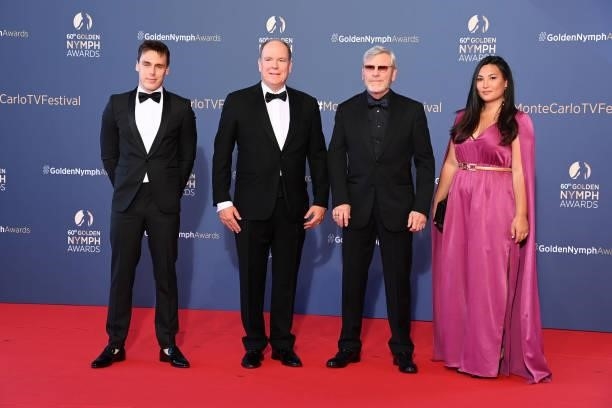 Louis Ducruet, Prince Albert II of Monaco, Tcheky Karyo and Marie Chevallier arrive at the closing ceremony of the 60th Monte Carlo TV Festival on...