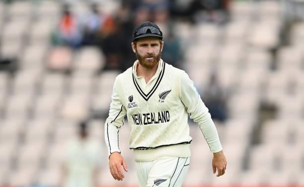 Kane Williamson of New Zealand looks on during Day 5 of the ICC World Test Championship Final between India and New Zealand at The Hampshire Bowl on...