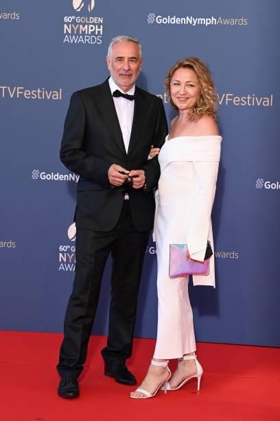 Tereza Kopacova and a guest arrive at the closing ceremony of the 60th Monte Carlo TV Festival on June 22, 2021 in Monte-Carlo, Monaco.