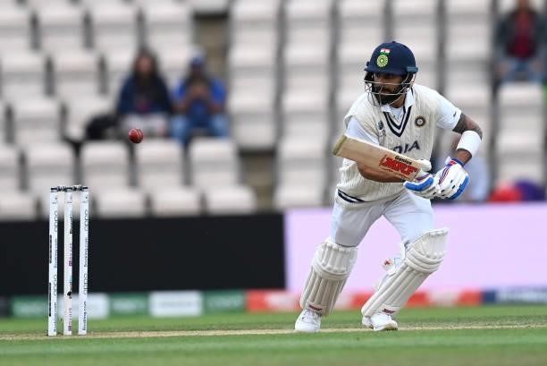 Virat Kohli of India bats during Day 5 of the ICC World Test Championship Final between India and New Zealand at The Ageas Bowl on June 22, 2021 in...