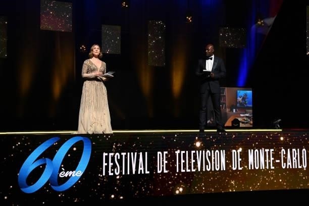 Genie Godula and Jimmy Jean-Louis are seen on stage during the closing ceremony of the 60th Monte Carlo TV Festival on June 22, 2021 in Monte-Carlo,...