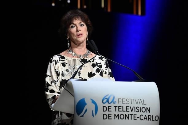 Anny Duperey speaks on stage during the closing ceremony of the 60th Monte Carlo TV Festival on June 22, 2021 in Monte-Carlo, Monaco.