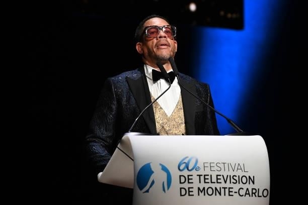 Joey Starr is seen on stage during the closing ceremony of the 60th Monte Carlo TV Festival on June 22, 2021 in Monte-Carlo, Monaco.