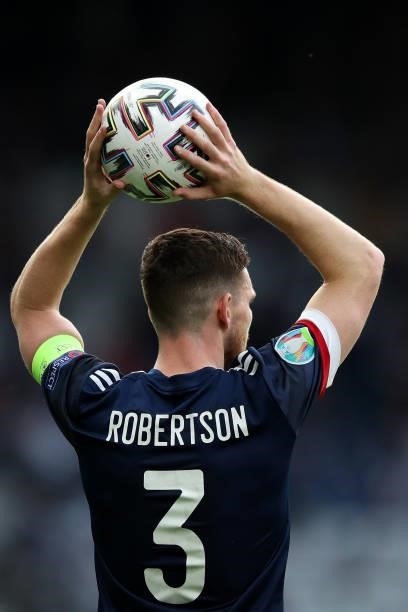 Andrew Robertson of Scotland in action during the UEFA Euro 2020 Championship Group D match between Croatia and Scotland at Hampden Park on June 22,...