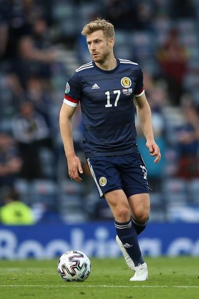 Stuart Armstrong of Scotland on the ball during the UEFA Euro 2020 Championship Group D match between Croatia and Scotland at Hampden Park on June...