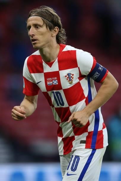 Luka Modric of Croatia during the UEFA Euro 2020 Championship Group D match between Croatia and Scotland at Hampden Park on June 22, 2021 in Glasgow,...