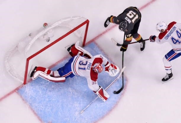 Carey Price of the Montreal Canadiens makes a save during the third period against the Vegas Golden Knights in Game Five of the Stanley Cup...