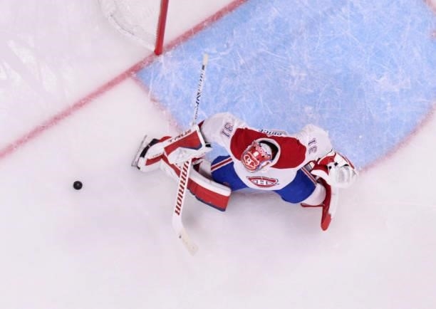 Carey Price of the Montreal Canadiens makes a save during the third period against the Vegas Golden Knights in Game Five of the Stanley Cup...