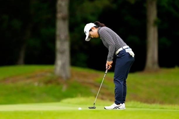 Shuri Sakuma of Japan putts on the 15th green during the second round of the JLPGA Pro Test at Shizu Hills Country Club on June 23, 2021 in...
