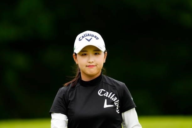 Hana Lee of South Korea smiles during the second round of the JLPGA Pro Test at Shizu Hills Country Club on June 23, 2021 in Hitachiomiya, Ibaraki,...
