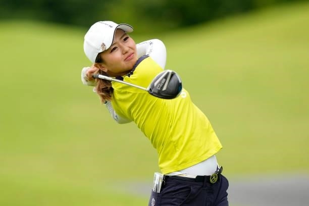 Yuna Arakawa of Japan hits her tee shot on the first hole during the second round of the JLPGA Pro Test at Shizu Hills Country Club on June 23, 2021...