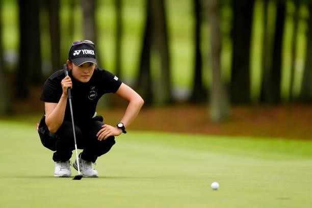 Chisato Iwai of Japan prepares to putt on the first green during the second round of the JLPGA Pro Test at Shizu Hills Country Club on June 23, 2021...