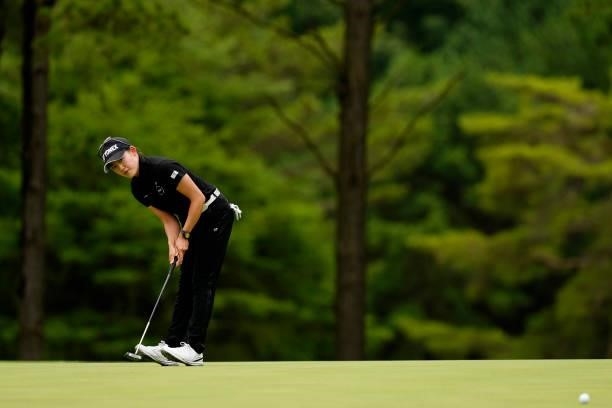Chisato Iwai of Japan putts on the second green during the second round of the JLPGA Pro Test at Shizu Hills Country Club on June 23, 2021 in...