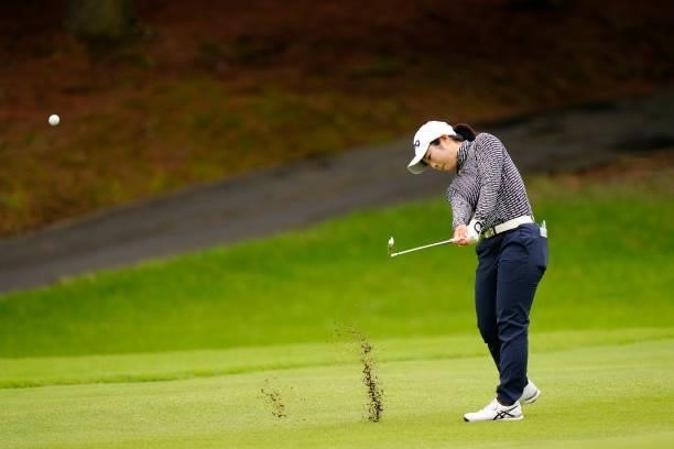 Shuri Sakuma of Japan plays her second shot on the 5th hole during the second round of the JLPGA Pro Test at Shizu Hills Country Club on June 23,...