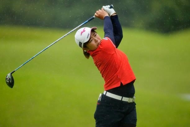 Maki Sakaihara of Japan hits her tee shot on the 1st hole during the second round of the JLPGA Pro Test at Shizu Hills Country Club on June 23, 2021...