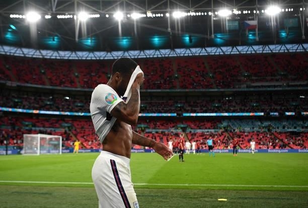 Raheem Sterling of England reacts after he is substituted during the UEFA Euro 2020 Championship Group D match between Czech Republic and England at...