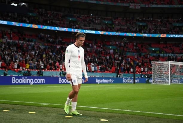 Jack Grealish of England reacts as he makes his way towards the bench after being substituted during the UEFA Euro 2020 Championship Group D match...