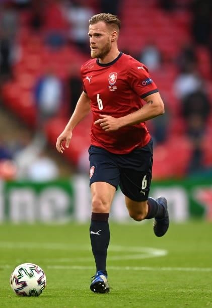 Tomas Kalas of Czech Republic runs with the ball during the UEFA Euro 2020 Championship Group D match between Czech Republic and England at Wembley...