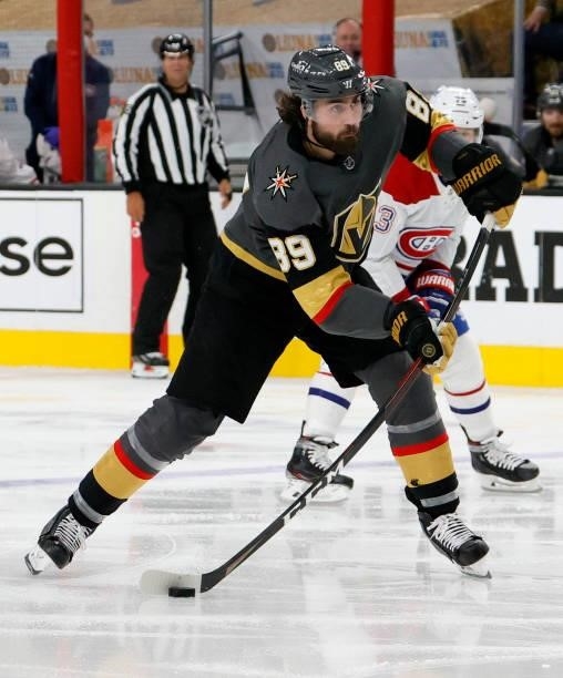 Alex Tuch of the Vegas Golden Knights takes a shot against the Montreal Canadiens in the second period in Game Five of the Stanley Cup Semifinals...