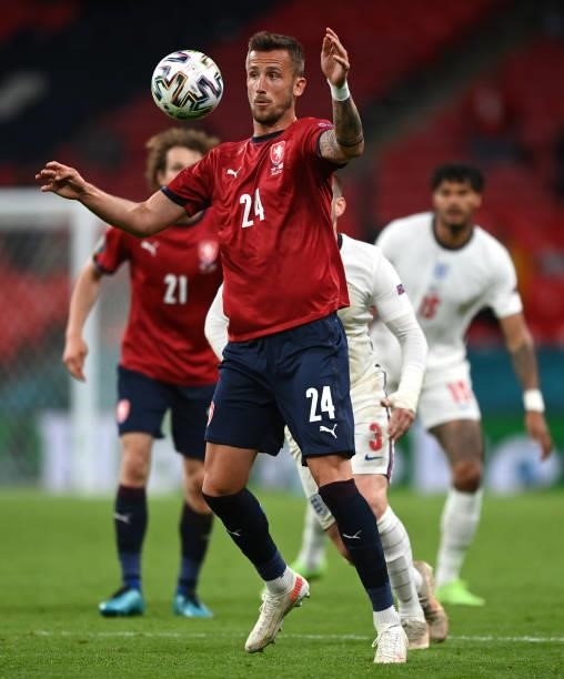 Tomas Pekhart of Czech Republic controls the ball during the UEFA Euro 2020 Championship Group D match between Czech Republic and England at Wembley...