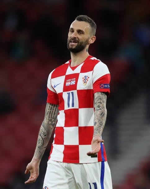 Marcelo Brozovic of Croatia in action during the UEFA Euro 2020 Championship Group D match between Croatia and Scotland at Hampden Park on June 22,...