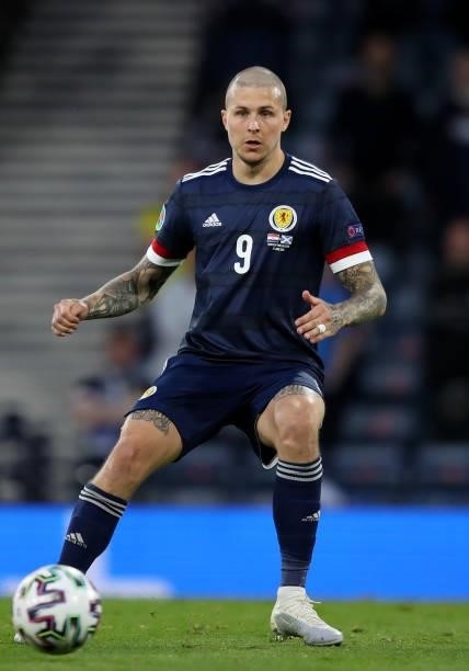 Lyndon Dykes of Scotland in action during the UEFA Euro 2020 Championship Group D match between Croatia and Scotland at Hampden Park on June 22, 2021...