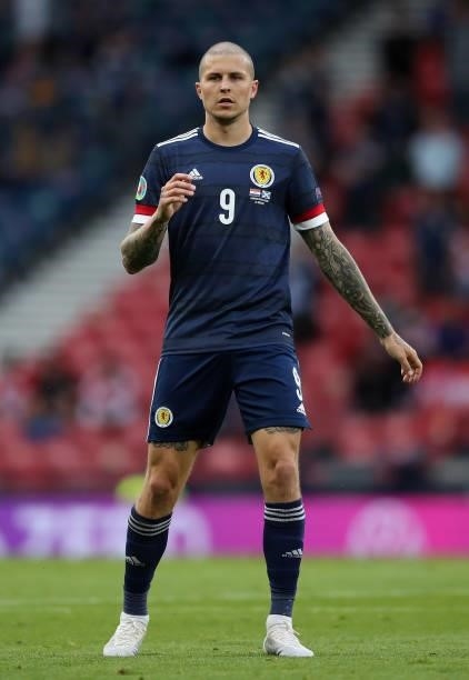Lyndon Dykes of Scotland in action during the UEFA Euro 2020 Championship Group D match between Croatia and Scotland at Hampden Park on June 22, 2021...