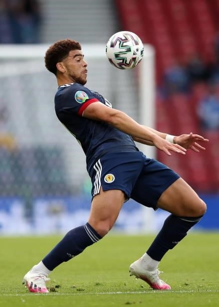 Che Adams of Scotland in action during the UEFA Euro 2020 Championship Group D match between Croatia and Scotland at Hampden Park on June 22, 2021 in...