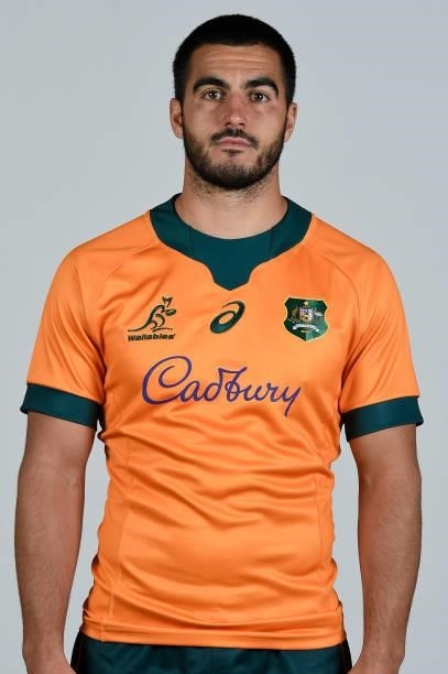 Tom Wright poses during the Australian Wallabies team headshots session on June 23, 2021 in Coomera, Australia.