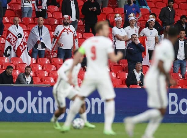 England fans watch on during the UEFA Euro 2020 Championship Group D match between Czech Republic and England at Wembley Stadium on June 22, 2021 in...